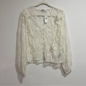 GAP Cream Lace Sheer Blouse